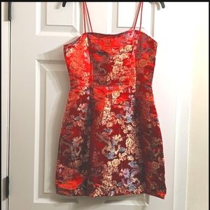 Chinese Floral & Dragon Satin Jacquard Dress